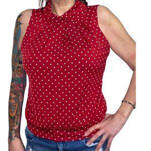 Sz.PM(Petite Medium)*PerSeption*Sleeveless Red/White Polka-Dot Mock Turtleneck